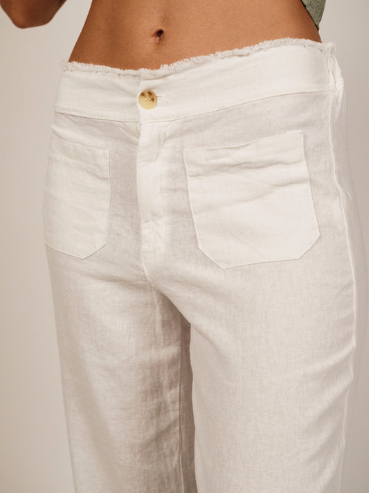 PANTALÓN LINO CON BOLSILLOS BLANCO